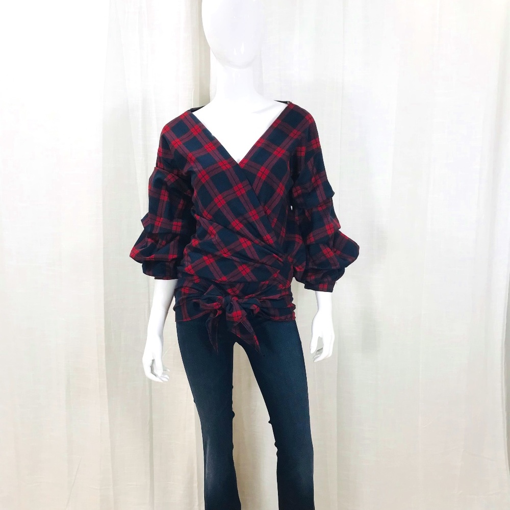 ~Sold~The Impeccable Pig Red and Blue Wrap Tie Flannel